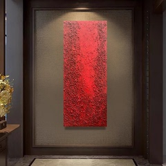 MHD手绘红色沙发背景画长条画立体酒店画高级高端餐厅竖版装饰画