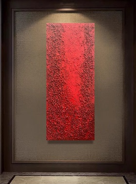 MHD手绘红色沙发背景画长条画立体酒店画高级高端餐厅竖版装饰画