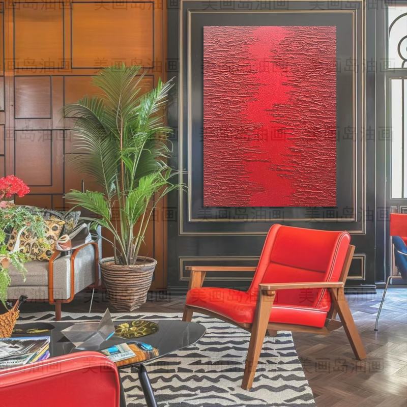 MHD原创纯手绘油画《满载而归》红色肌理客厅玄关餐厅抽象装饰画