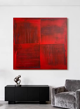 MHD原创手绘油画《炽红前途》餐厅高档画红色沙发酒店客厅抽象画