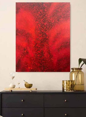 MHD手绘油画《赤澜》抽象红色艺术沙发客厅画玄关背景墙装饰油画