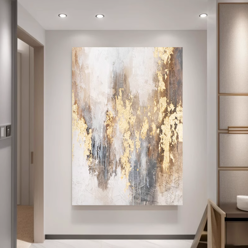 MHD手绘油画沙发设计师配画大厅抽象挂画装饰画竖版玄关高级感画