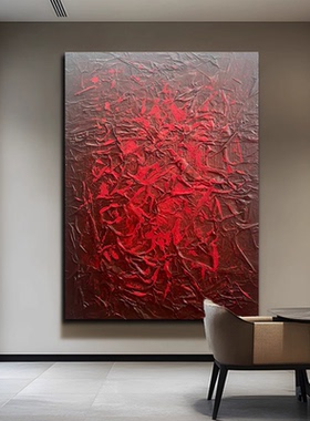 MHD手绘油画《福禄吉祥》红色油画客厅玄关装饰画酒店沙发抽象画