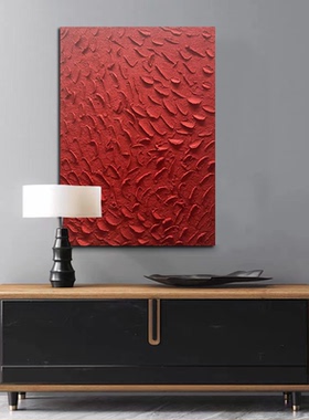 MHD手绘油画《财运兴旺》抽象画红色砂岩肌理画客厅玄关轻奢油画