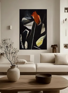 MHD原创手绘《黑缘幻曲》现代玄关简约客厅装饰艺术简约黑色油画