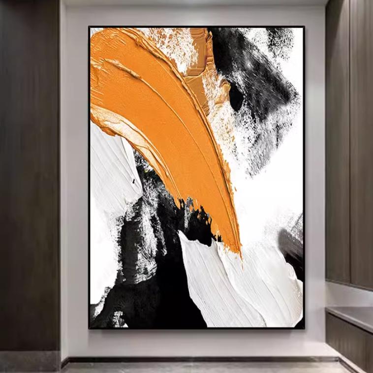 MHD手绘油画立体抽象黑白橙装饰画玄关背景墙肌理画客厅餐厅挂画图片