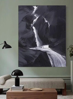 MHD手绘油画《汐若》简约黑色客厅背景抽象画玄关装饰画卧室挂画