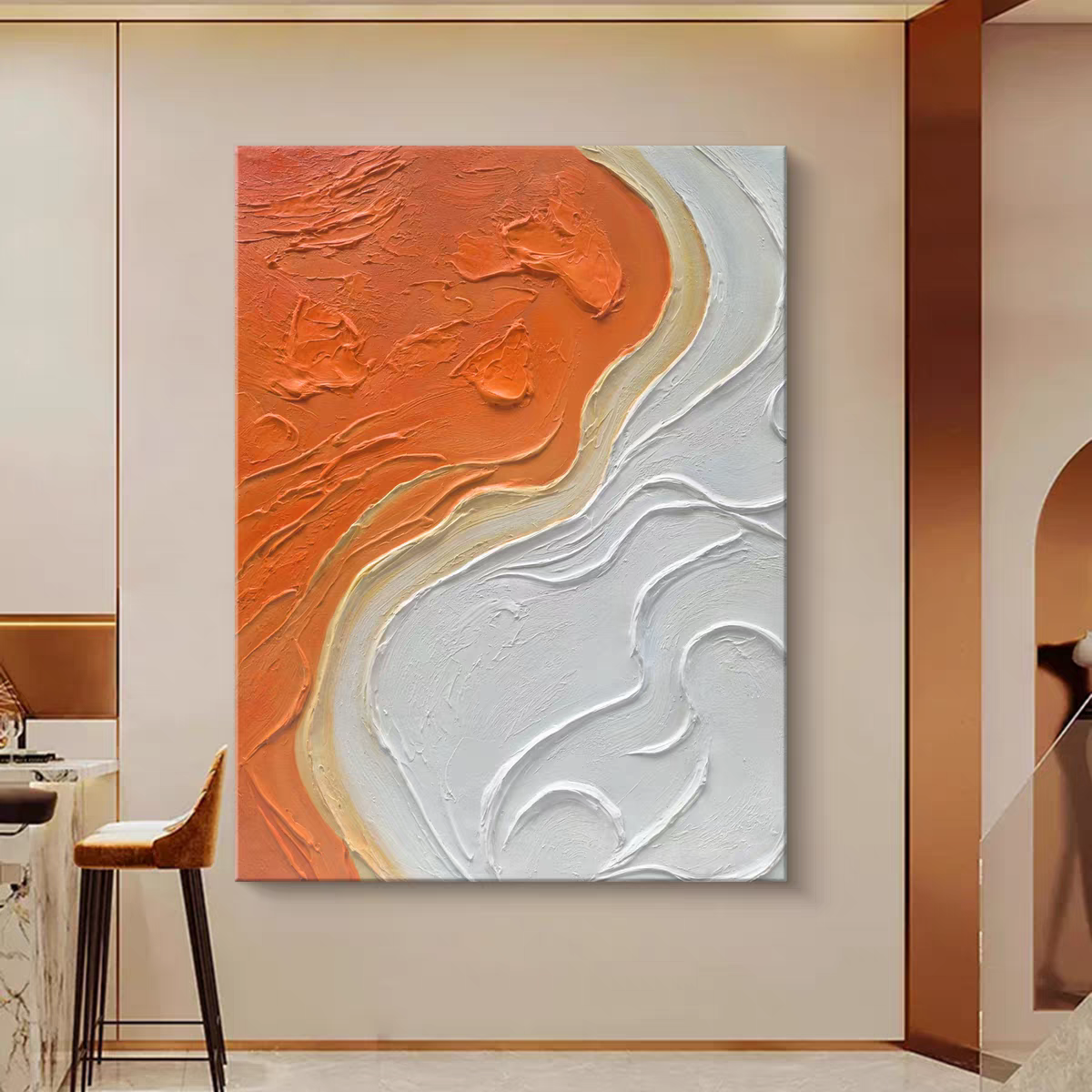 MHD手绘客厅装饰画玄关入户挂画卧室床头挂画厚肌理极酒店会所画图片