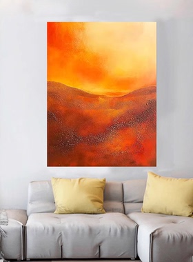 MHD手绘《飞黄腾达》艺术入户玄关装饰画现代简约黄色客厅沙发画