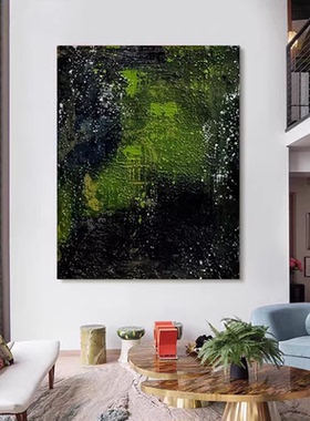 MHD手绘油画绿色客厅设计师配画酒店大厅沙发抽象简约走廊装饰画