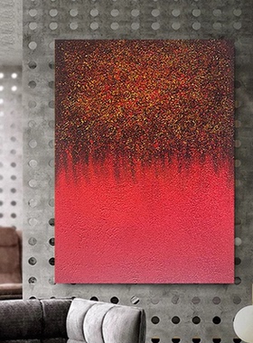 MHD手绘油画《吉祥如意》红色肌理玄关画客厅背景装饰画走道油画