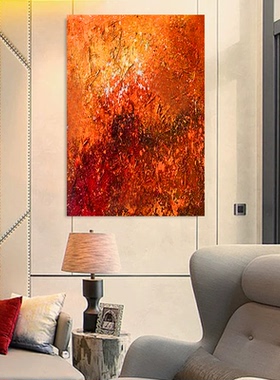 MHD手绘大厅客厅装饰画玄关入橙色沙发餐厅挂画厚肌理酒店会所画