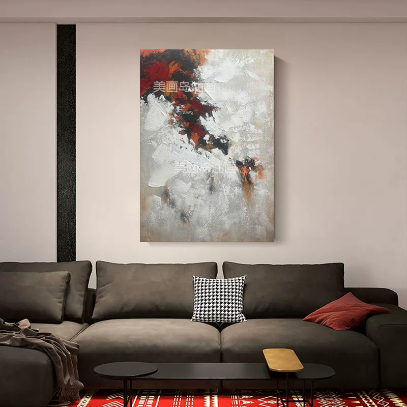 MHD手绘油画《鸿运腾达》办公室挂画酒店红色油画立体玄关装饰画图片