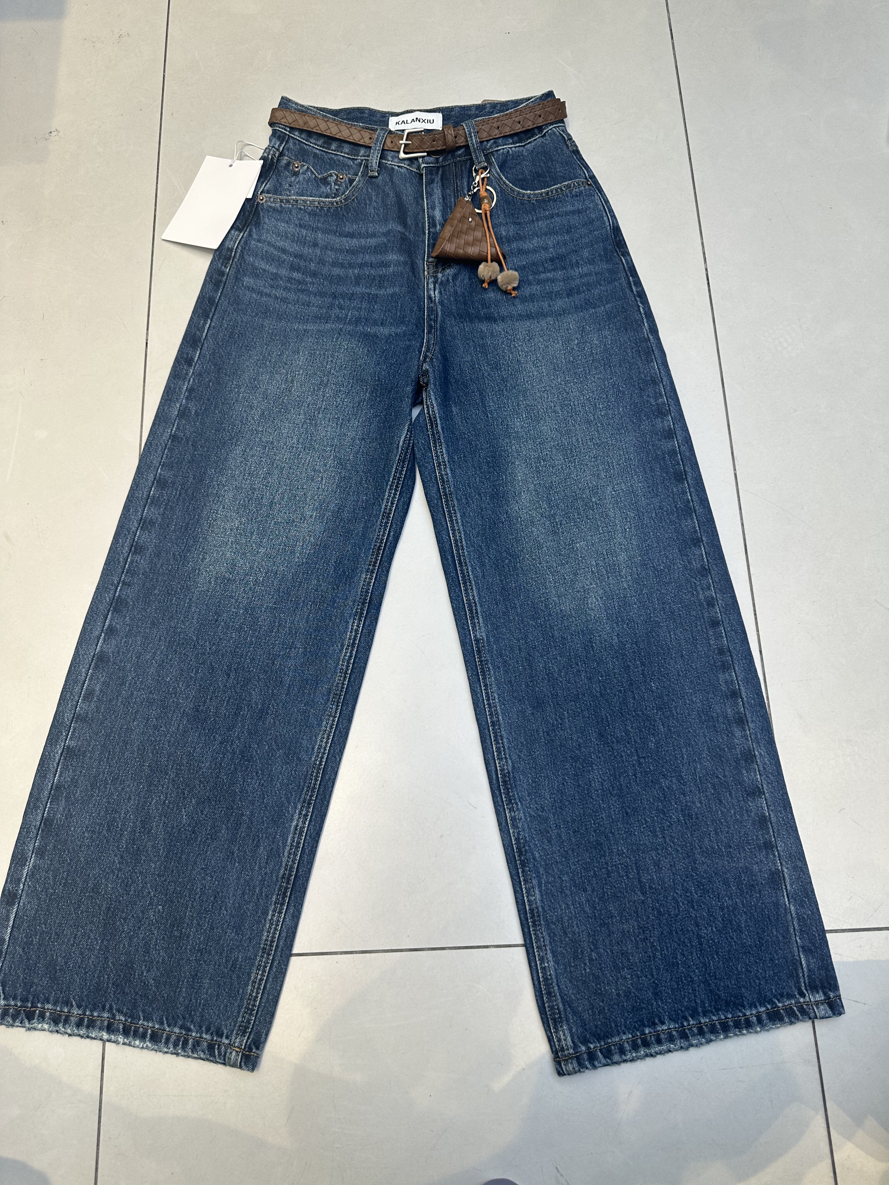 卡蓝秀9582-2秋新直筒牛仔裤女时尚百搭高腰显瘦小个子九分阔腿裤