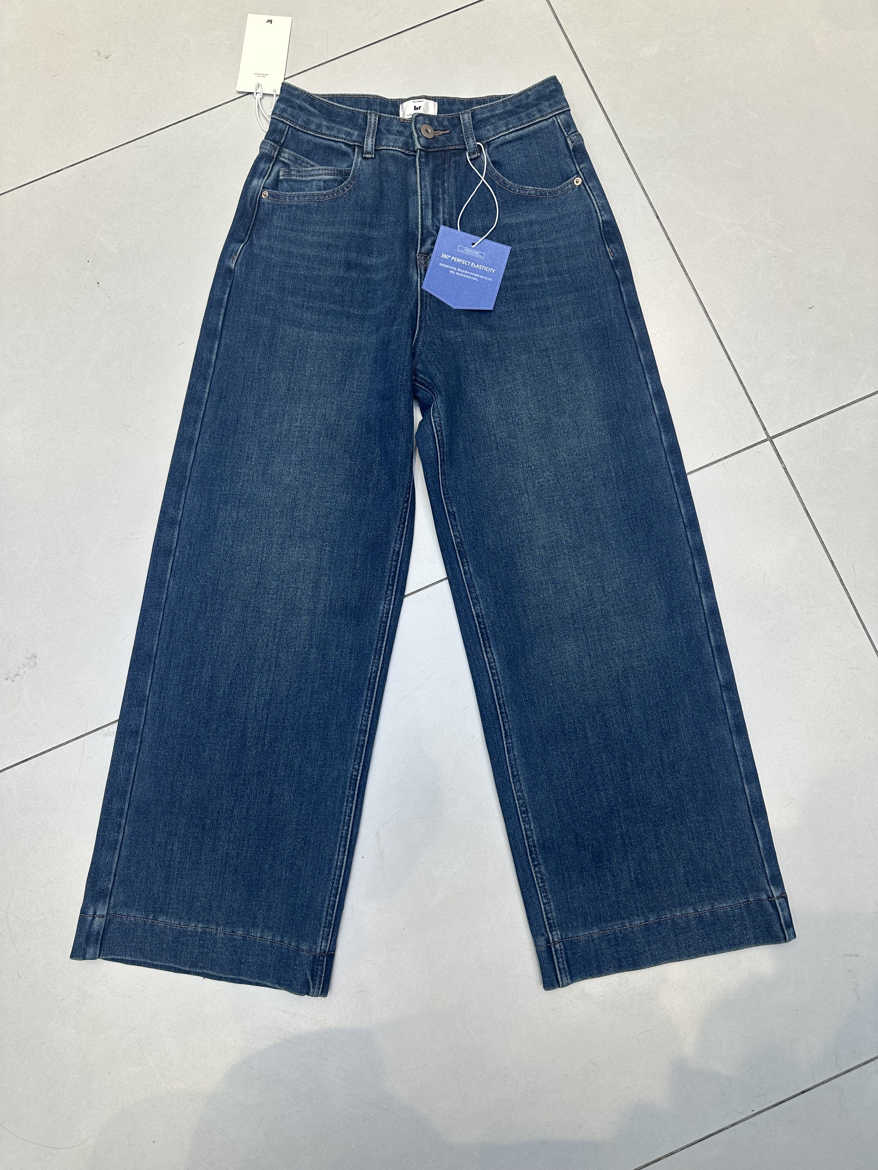 br98359-5正品复合绒牛仔裤女2025冬新款百搭通勤休闲直筒九分裤