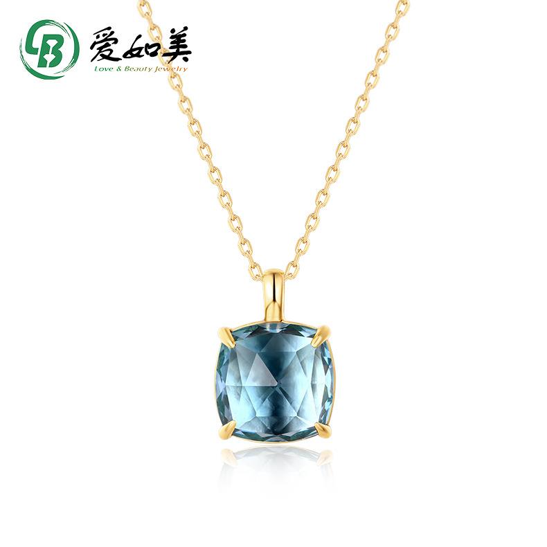 韩天版简约短款锁链骨纯银空蓝托帕吊坠酒红色项链女饰品