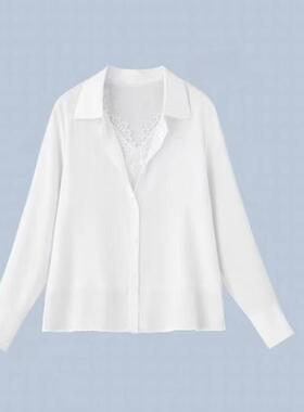 大洪黑白变奏假两件蕾丝衬衫女春季新款百搭纯色女人味衬衣