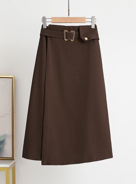 奥黛丽】大洪秋季新款显瘦A摆气质腰扣通勤长款半裙女