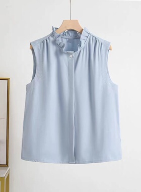 【叠穿神器】大洪内搭荷叶领压褶四季款无袖衬衫百搭打底衫背心