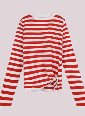 旅行艺术大洪新款时尚休闲百搭修身圆领套头条纹针织衫