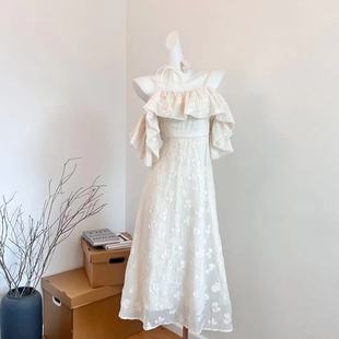 初恋感法式 自然卷 方领吊带连衣裙子女2023新款 设计感天丝长裙