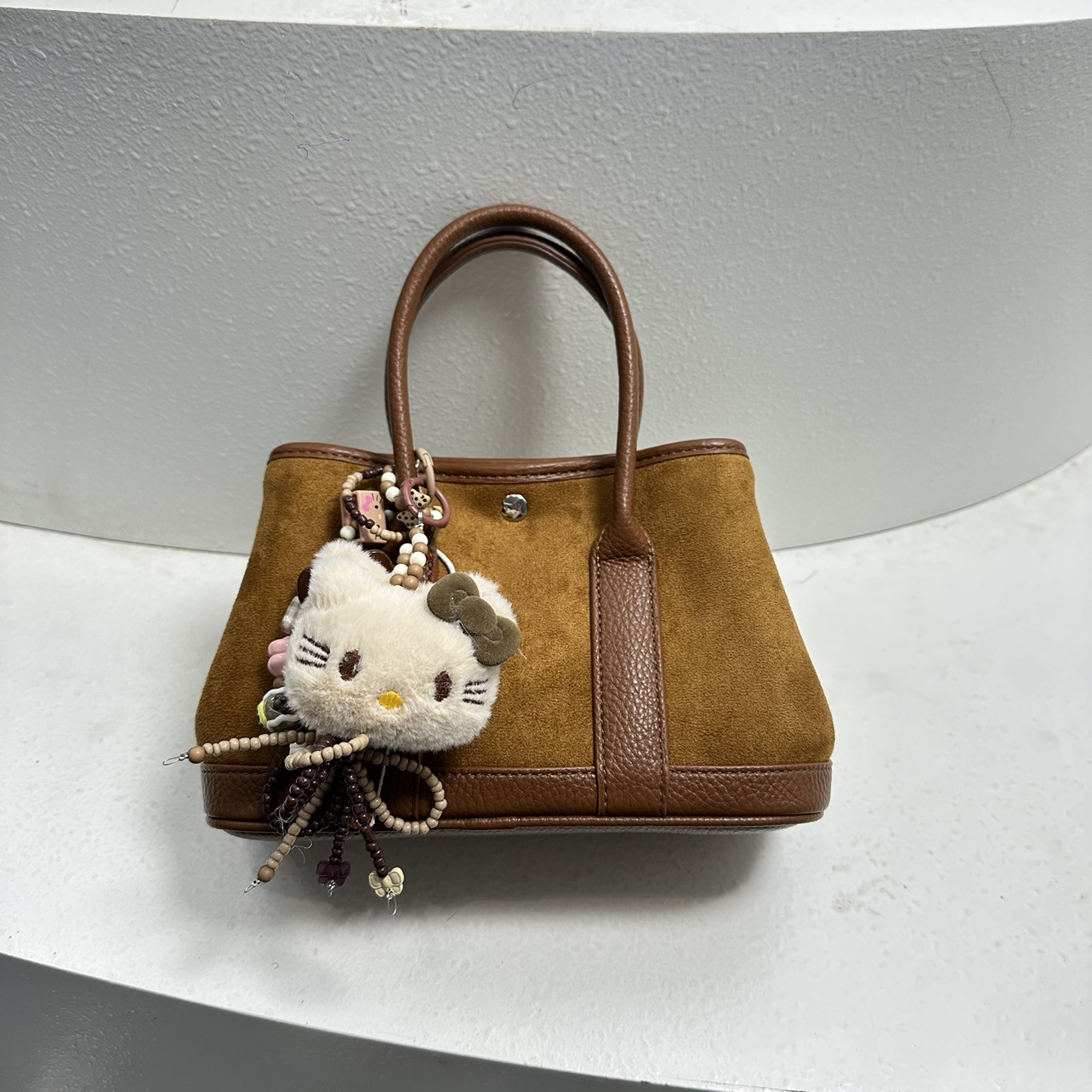 可爱玩偶挂饰鹿皮绒手提花园包时髦潮流小众韩版子母包斜挎复古包