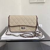 小d家新款 荔枝纹撞色复古休闲锁扣翻盖小香风菱格链条包包斜挎女