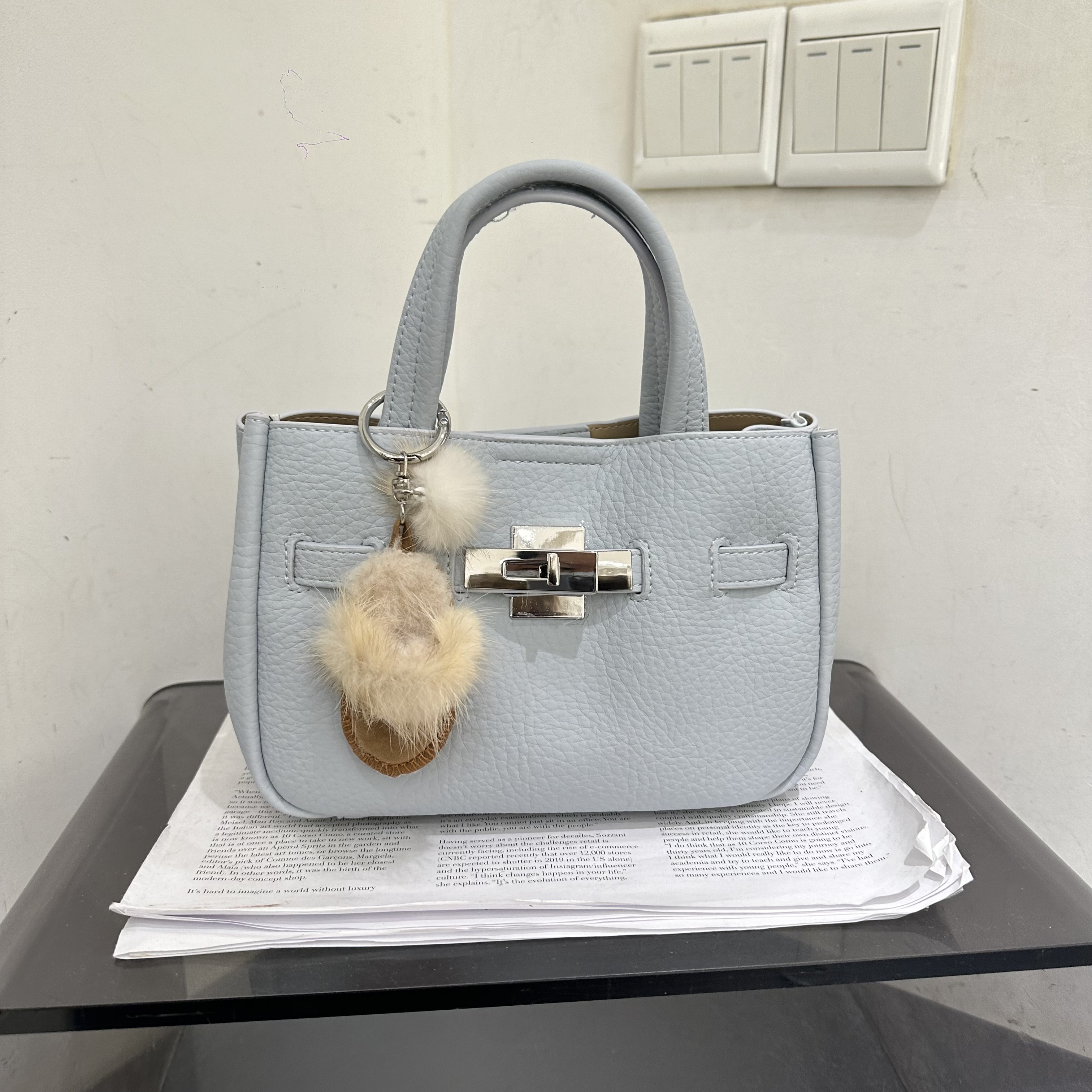 宝黛名媛新款荔枝纹复古休闲慵懒风软皮手提菜篮子包斜挎女包纯色