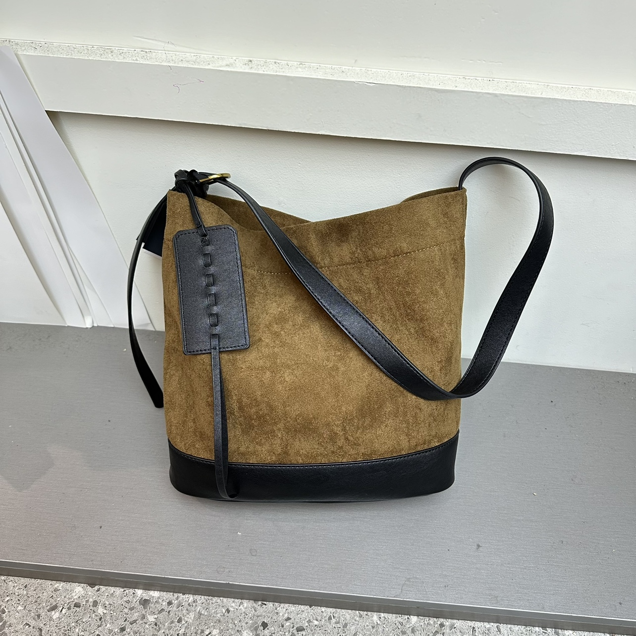 MBL撞色鹿皮绒休闲慵懒风水桶包包气质小众单肩斜挎时尚百搭子母