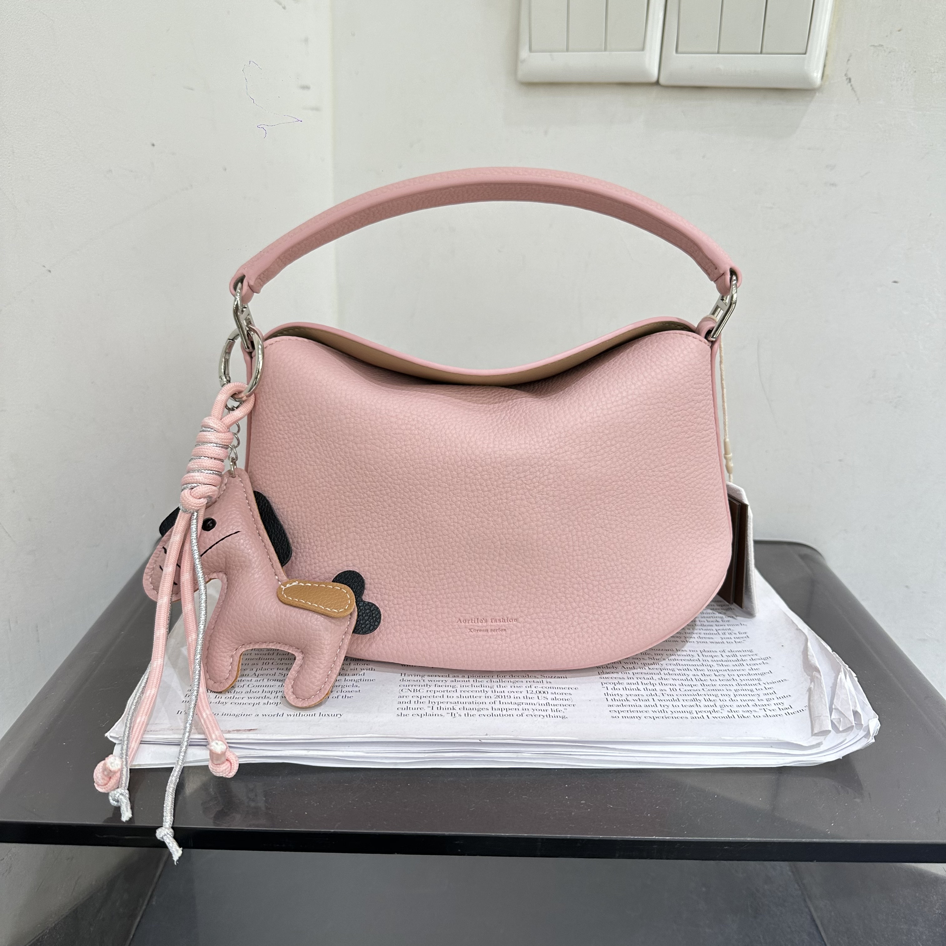 新款时尚手提饺子包百搭通勤软皮斜挎包休闲女包简约潮包纯色单肩