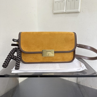 玛莎新款撞色翻盖小方包复古休闲慵懒风软皮单肩斜挎女包韩版潮包