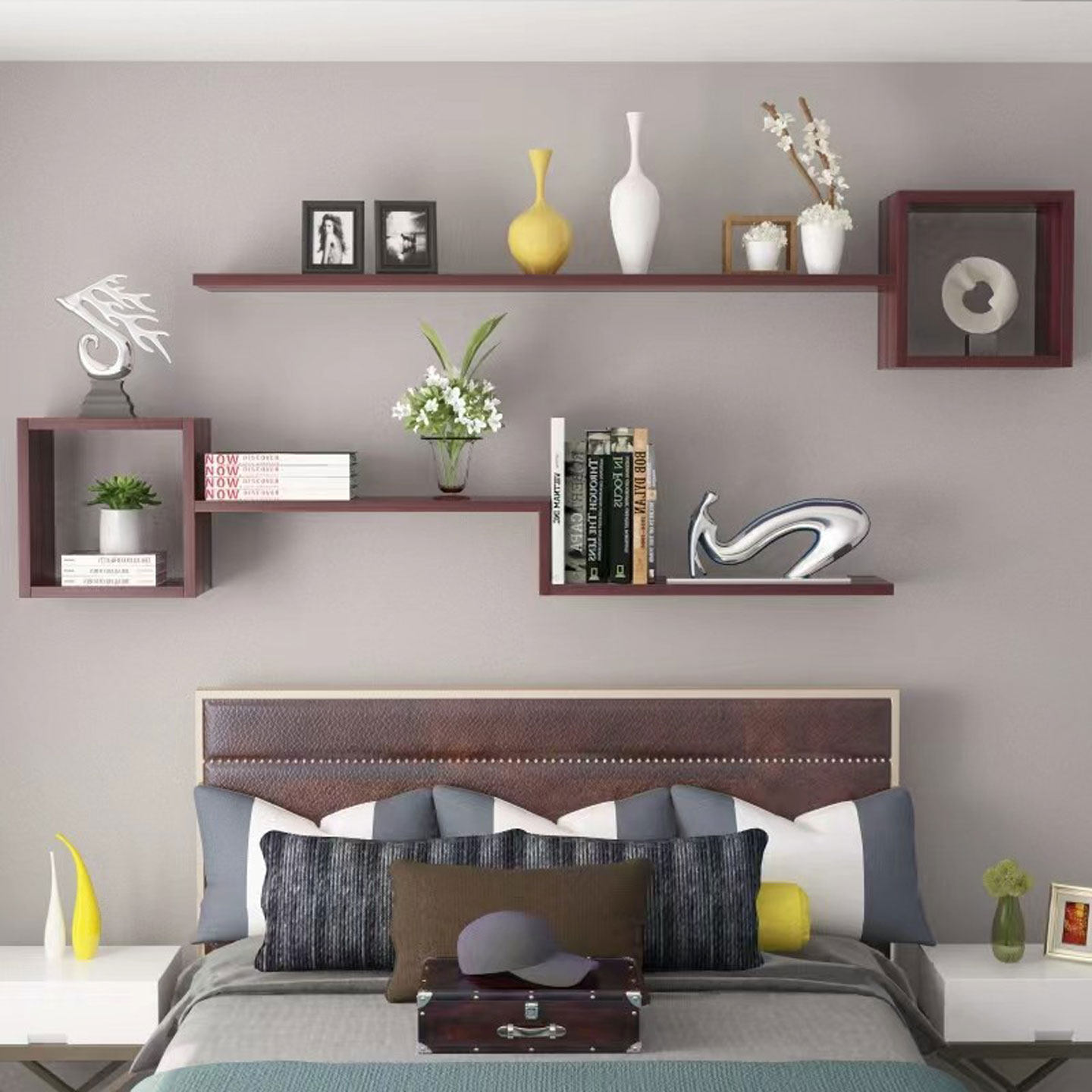 墙上置物架客厅电视背景墙装饰架壁挂创意格子墙壁柜卧室墙面隔板