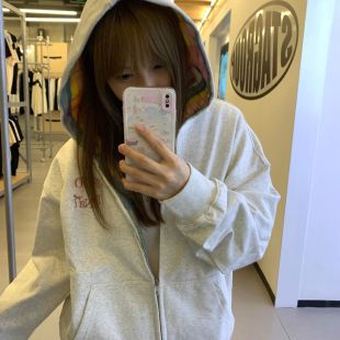复古字母刺绣连帽卫衣女秋冬新款 美式 宽松慵懒风oversize外套上衣