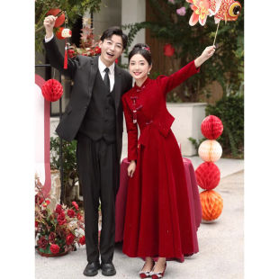 麦斯贝思长袖敬酒服2024新款新娘秋冬季加厚订婚礼服秀禾服回门冬