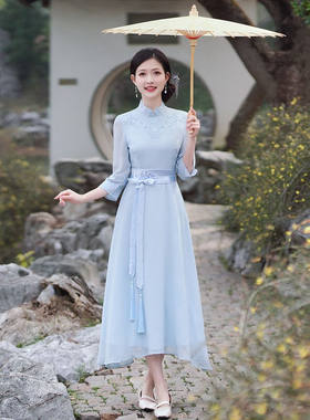 忆念素仙2024春季款汉服女古装改良唐装古风女装中国风文艺绣花复