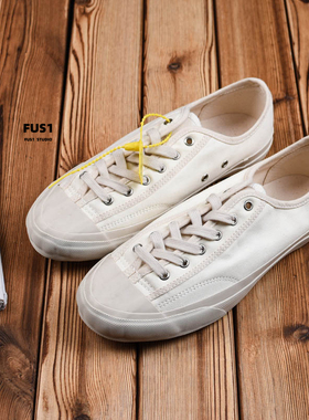 FUS1原创日系复古冈山久留米低帮帆布鞋文艺风小白鞋硫化鞋情侣鞋