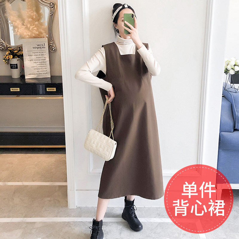 임부 인터넷 셀러브리티 슈트 가을 겨울 한류 캐주얼 서스펜더 스커트 하이 칼라 밑단 셔츠 중간 기장 겨울복 외출용 투피스 세트