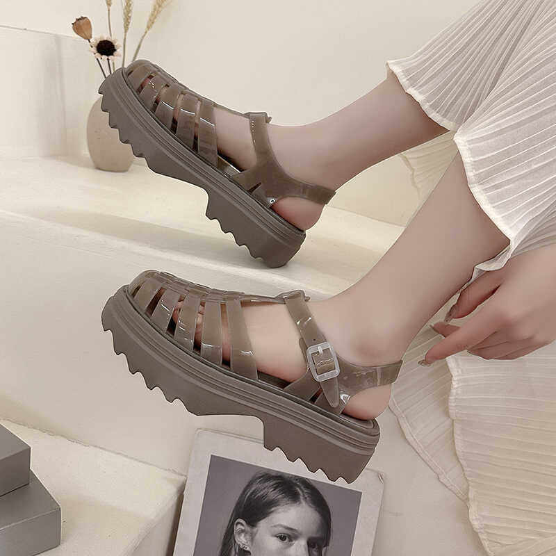 厚底果冻鞋女赵露丝同款夏包头猪笼凉鞋松糕编织镂空防滑沙滩女鞋,女鞋,罗马凉鞋,淘宝优惠券,粉丝福利购,淘宝优惠卷