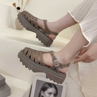 松糕编织镂空厚底正品包头凉鞋