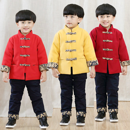 儿童唐装男孩过年新衣拜年服夹棉棉袄两件套装春节中国衣服1-5岁