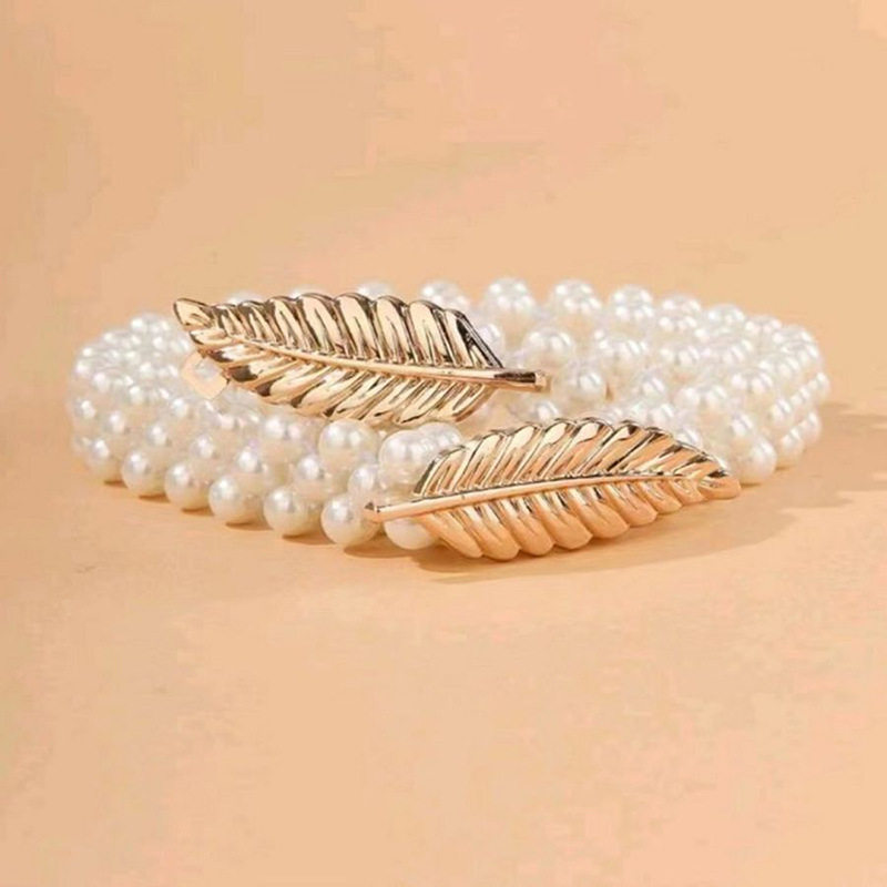 外贸女士腰带腰链腰封 珍珠水钻叶复古日系欧美韩版文艺百搭优雅