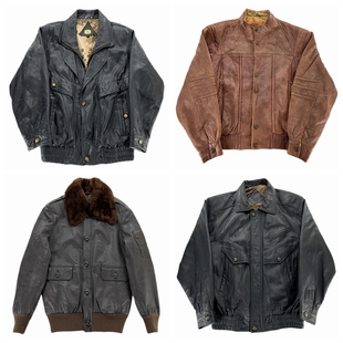 vintage古着皮衣工装 复古机车做旧阿美咔叽秋冬外套K32 牛羊皮美式