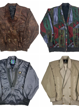 vintage古着棒球服中古V领开衫日系复古阿美咔叽港风男女外套V73