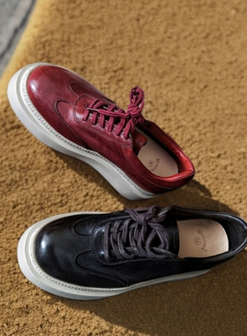 mantova曼托瓦2024秋水洗马皮手工厚底时尚百搭系带德训休闲鞋女