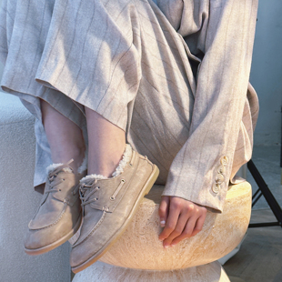 Mantova曼托瓦新款复古英伦加绒乐福鞋马皮圆头百搭小皮鞋女鞋