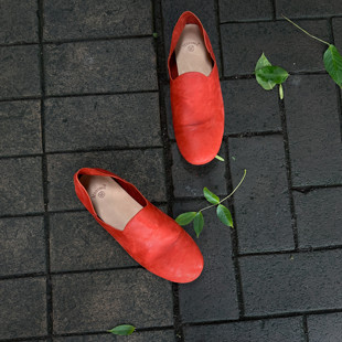 Mantova曼托瓦新款水洗马皮软复古做旧懒人平底鞋一脚蹬奶奶鞋