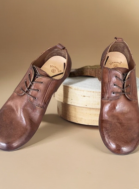 Mantova曼托瓦新款系带单鞋真皮皮鞋英伦风一脚蹬手工鞋休闲女鞋