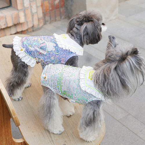 一阅心田海军领印花狗狗衣服新款夏天薄款泰迪裙子两脚挂腿