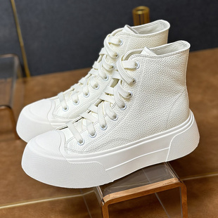 2025新款 平底厚底板鞋 秋冬爆款 高帮小白鞋 饼干鞋 加厚羊毛真皮女款