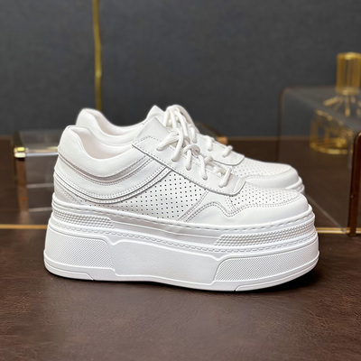 真皮镂空小个子超轻厚底小白鞋